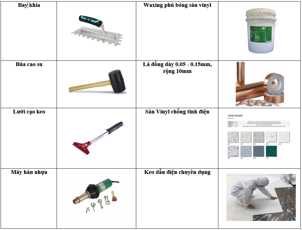 dụng cụ, thiết bị thi công sàn vinyl
