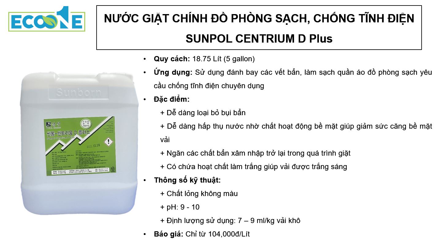 Sunpol Centrium D Plus - Nước giặt chính đồ phòng sạch, chống tĩnh điện