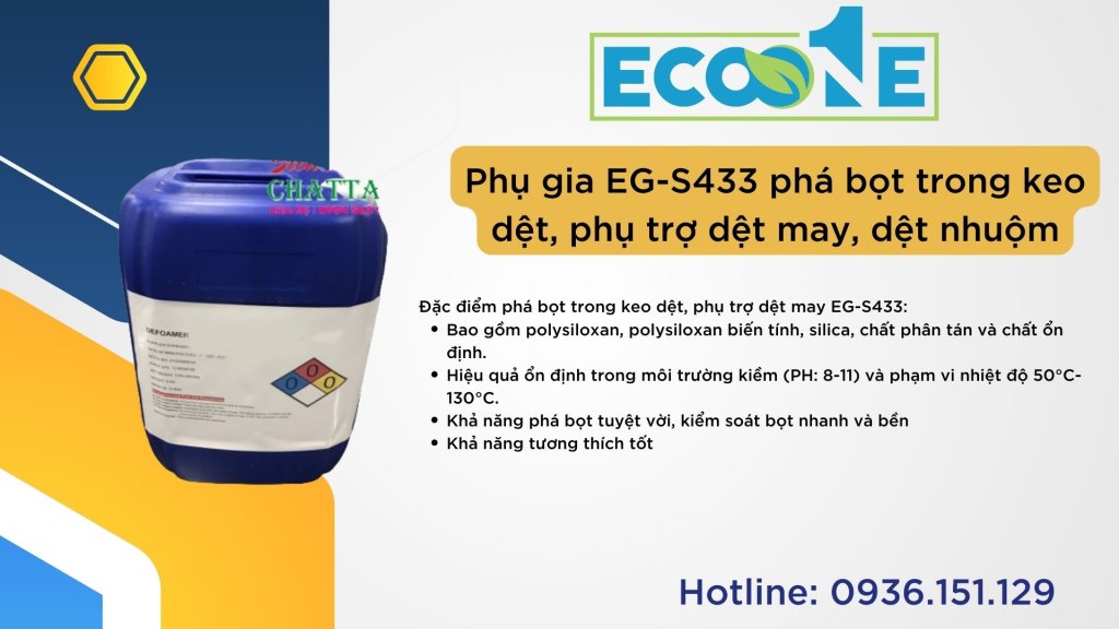 Phụ gia EG-S433 phá bọt trong keo dệt, phụ trợ dệt may, dệt nhuộ
