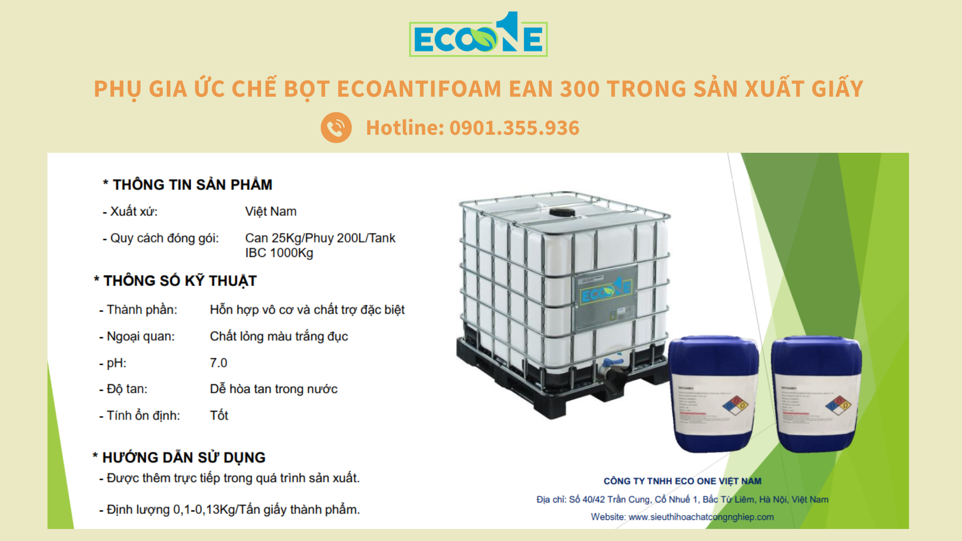 Phụ gia ức chế bọt ECOANTIFOAM Ean 300 trong sản xuất giấy