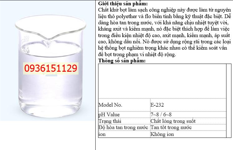 Eco E 232 Phá Bọt Trong Làm Sạch Công Nghiệp