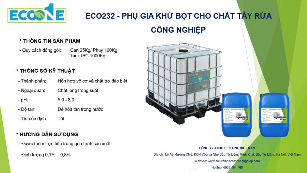 Eco232 Phụ Gia Khử Bọt Cho Chất Tẩy Rửa Công Nghiệp