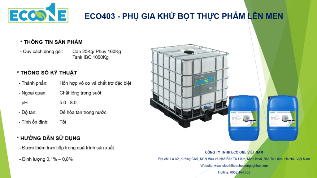 Eco403 PhỤ Gia KhỬ BỌt ThỰc PhẨm LÊn Men