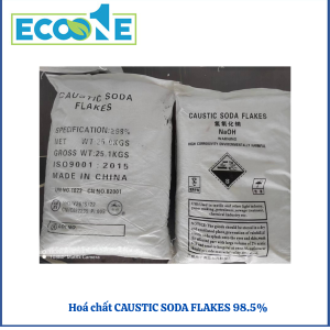 Caustic Soda Flakes 98.5% là hóa chất cơ bản dạng rắn, màu trắng, tan nhanh trong nước, dùng rộng rãi trong dệt nhuộm, xử lý nước và hóa chất công nghiệp. Đóng bao 25kg, phù hợp nhà máy, xưởng sản xuất chuyên nghiệp.