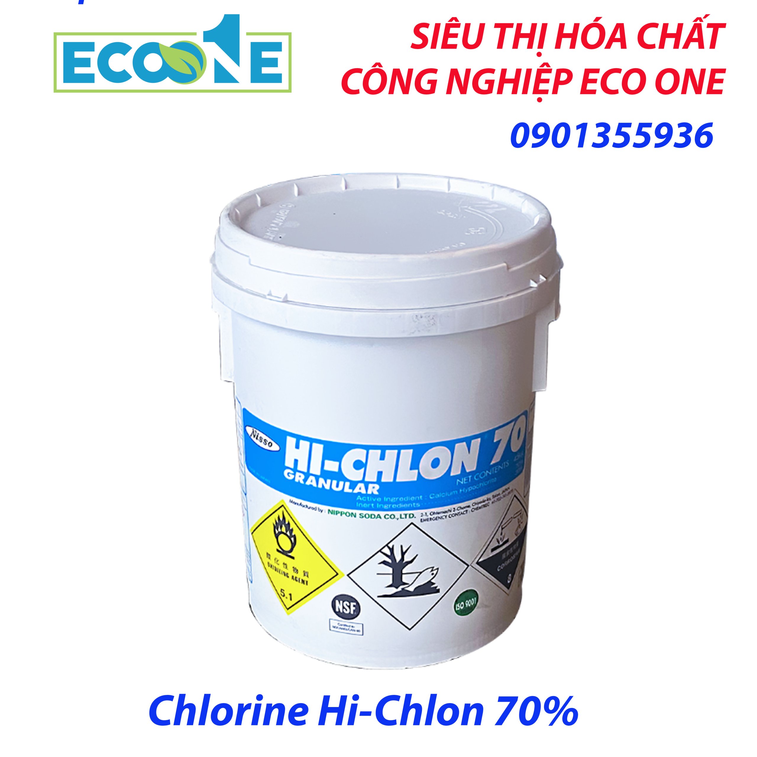 Chlorine Hi Chlon 70% chất khử trùng dạng bột, clo hoạt tính cao, chuyên dùng xử lý nước, diệt khuẩn trong thực phẩm, thủy sản, bể bơi, chăn nuôi. Được phân phối bởi ECO ONE Việt Nam