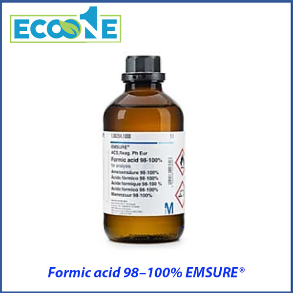 Formic Acid 98–100% Emsure® dùng làm thuốc thử phân tích, tổng hợp hóa học, dùng trong phòng thí nghiệm. Sản phẩm được nhập khẩu và phân phối bởi ECO ONE Việt Nam