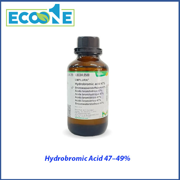Hydrobromic Acid 47–49% dung dịch axit mạnh chuyên dùng trong phòng thí nghiệm, phù hợp cho nghiên cứu và phân tích hóa học. Nhập khẩu và phân phối bởi ECO ONE Việt Nam