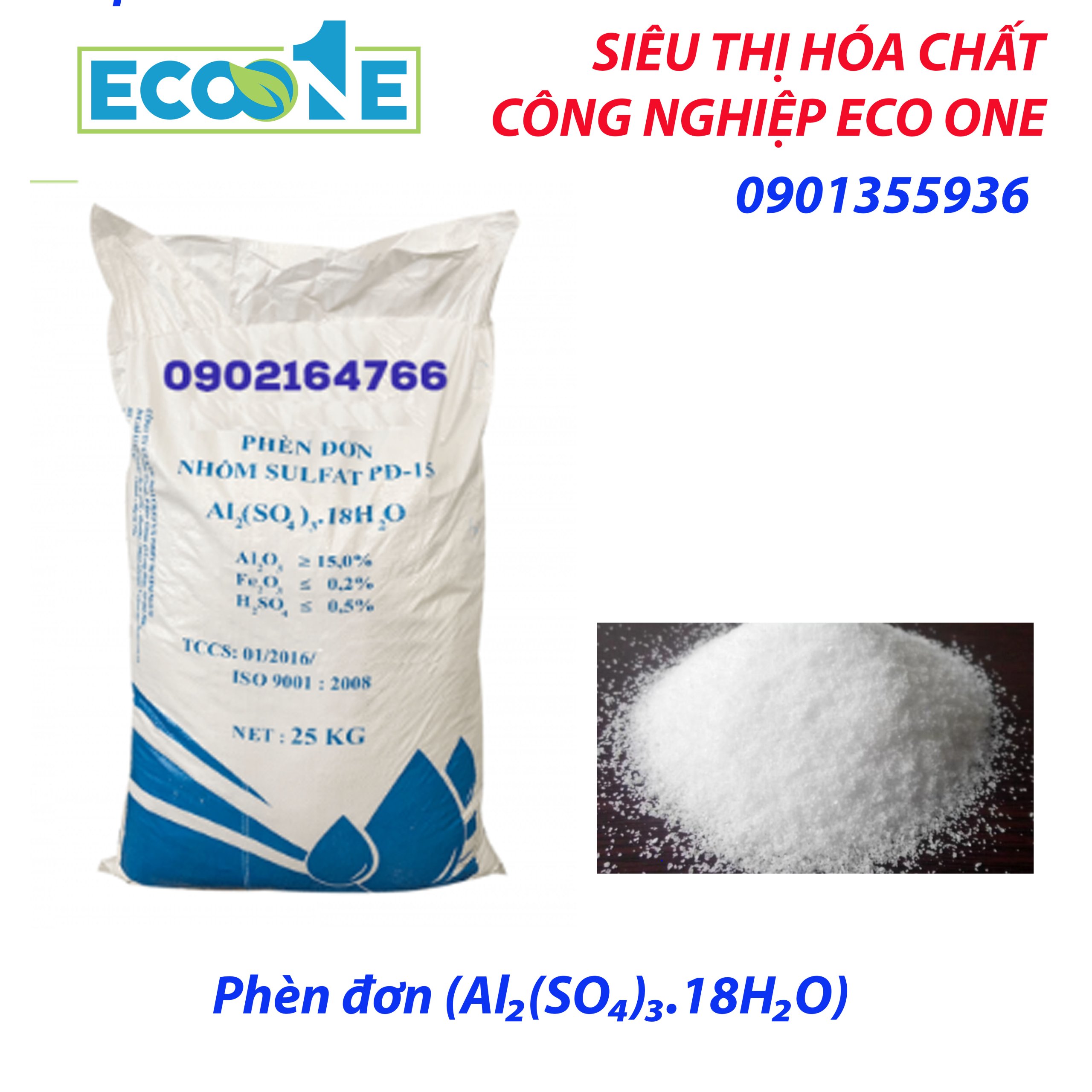 Phèn đơn (Al₂(SO₄)₃.18H₂O) hóa chất keo tụ mạnh, chuyên dùng trong xử lý nước, ngành giấy, dệt nhuộm. Được phân phối bởi ECO ONE Việt Nam