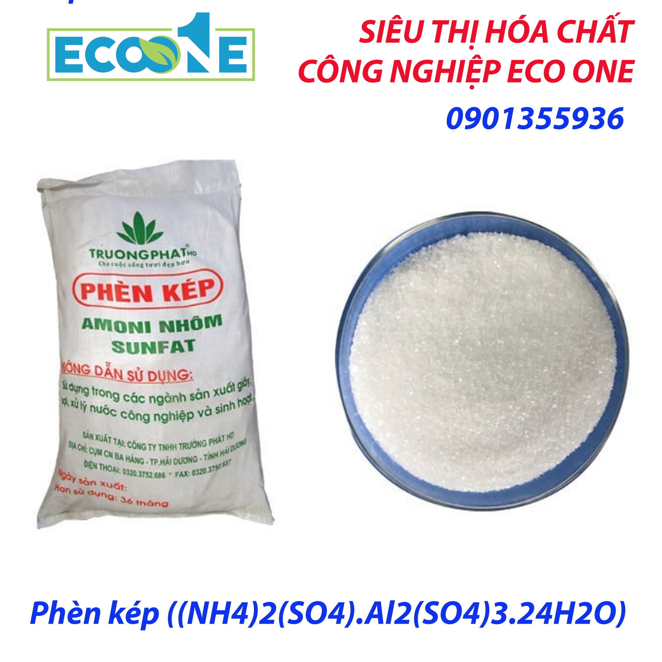 Phèn Kép ((Nh4)2(SO4).Al2(SO4)3.24H2O) chất keo tụ hiệu quả trong xử lý nước, công nghiệp giấy, dệt nhuộm. Dạng tinh thể trắng, dễ tan, phù hợp cho nhà máy xử lý nước & sản xuất công nghiệp. Được phân phối bởi ECO ONE Việt Nam