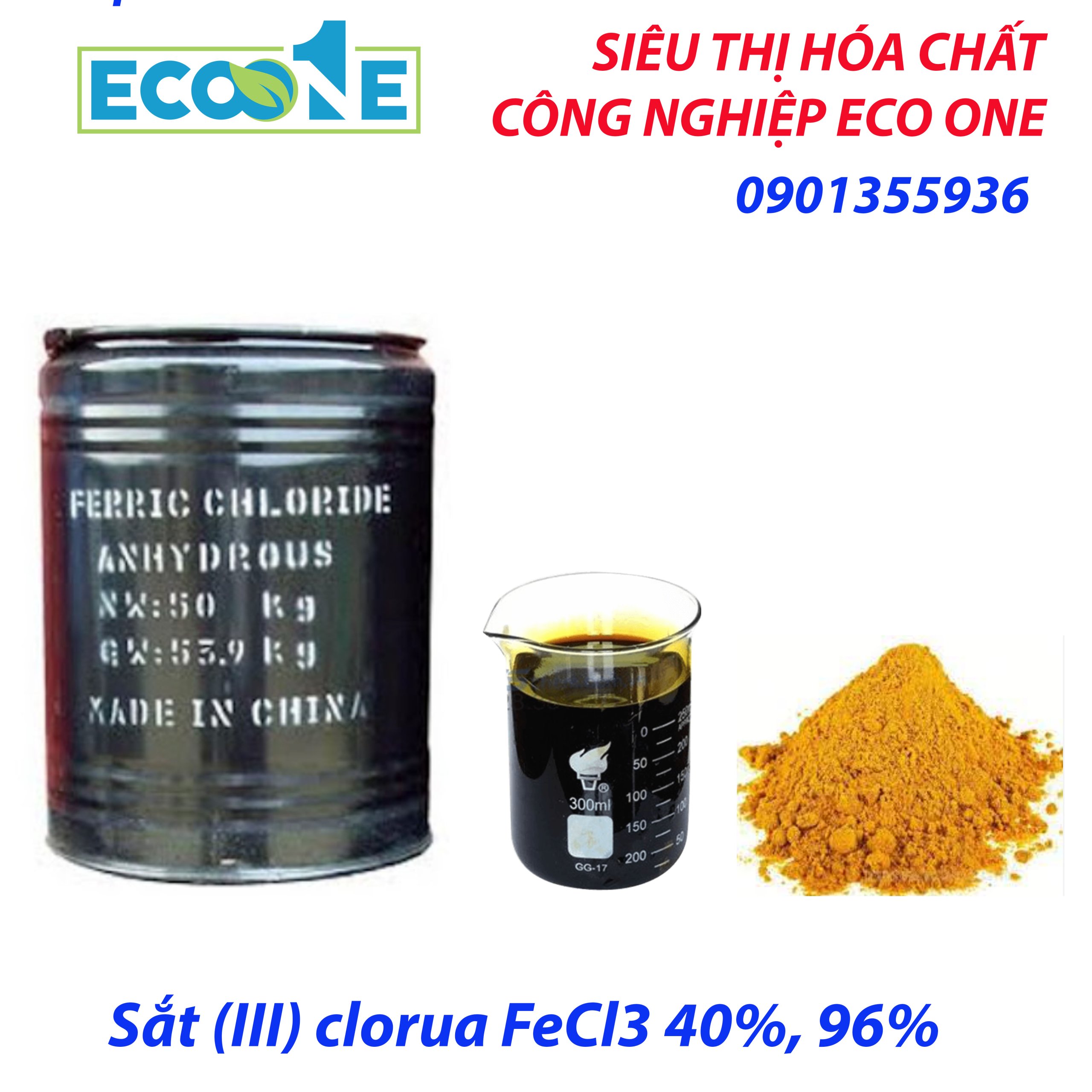 Sắt (III) Clorua FeCl3 40%, 96% hóa chất xử lý nước và ăn mòn đồng, dùng trong ngành xử lý nước, điện tử, dệt nhuộm. Được phân phối bởi ECO ONE Việt Nam