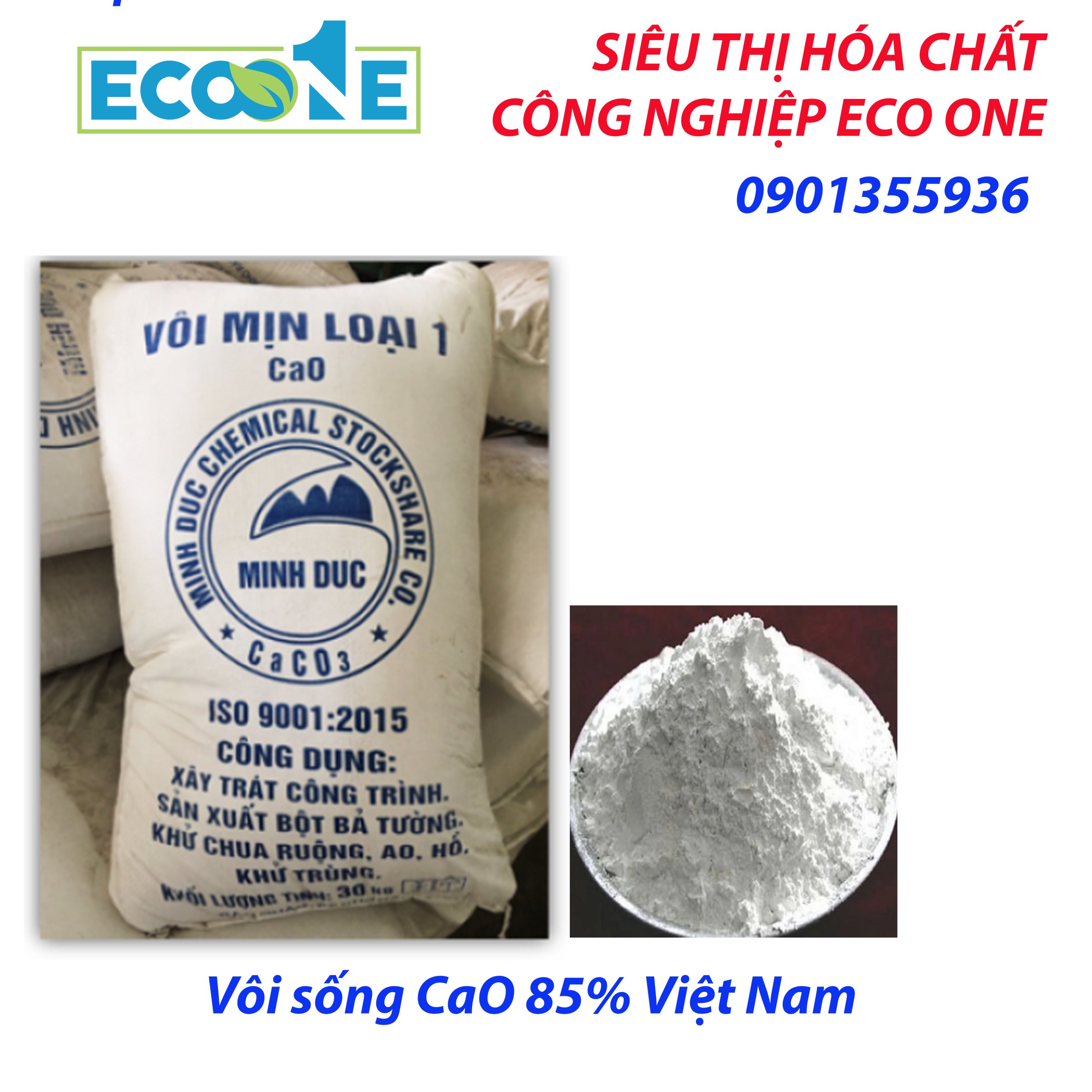 Vôi Sống Cao 85% Việt Nam chuyên dùng xử lý nước thải, khử trùng, cải tạo đất và sản xuất công nghiệp, được phân phối bởi ECO ONE Việt Nam