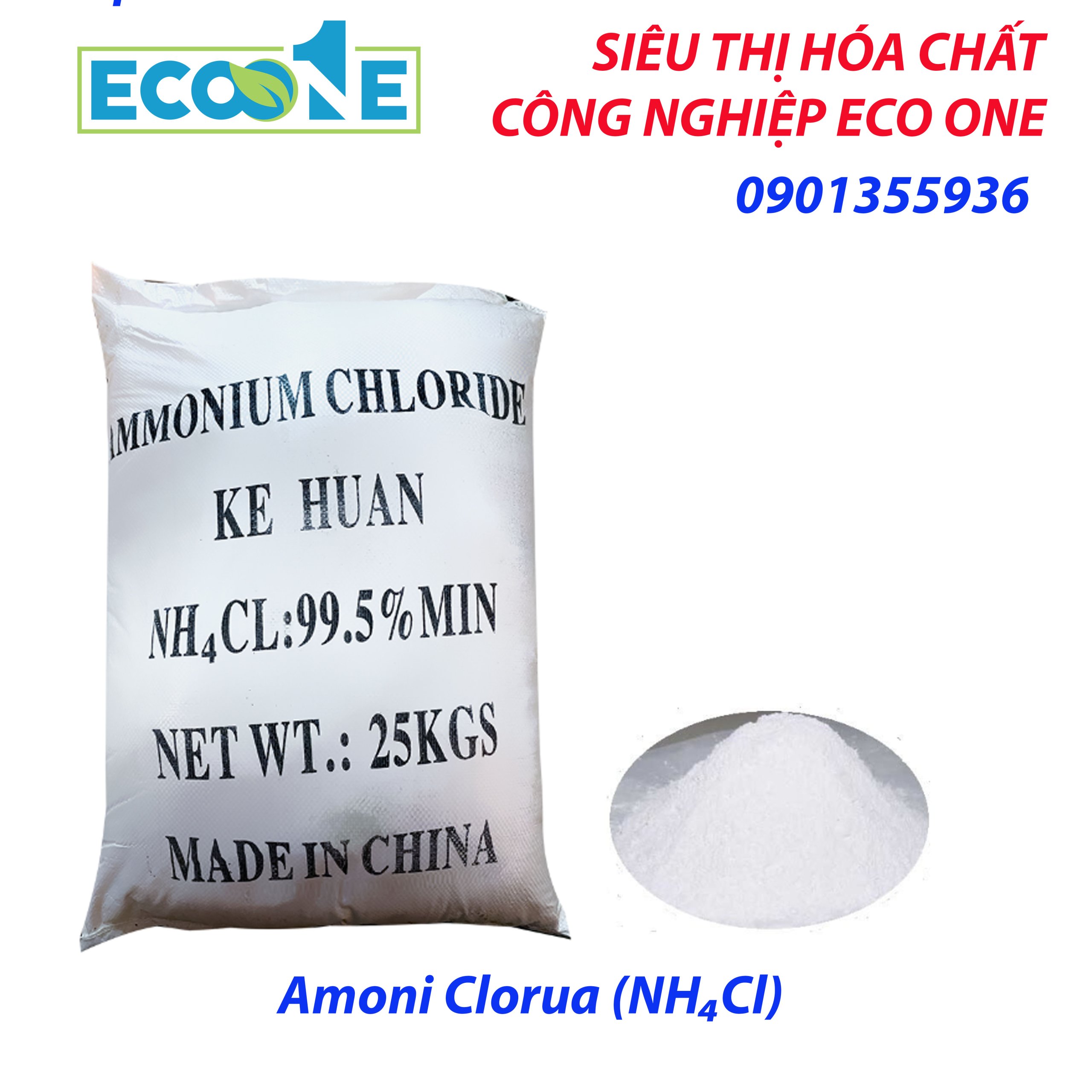 Amoni Clorua (NH₄Cl) dùng trong phân bón, luyện kim, pin khô, thực phẩm và dược phẩm. Sản phẩm được phân phối bởi ECO ONE Việt Nam