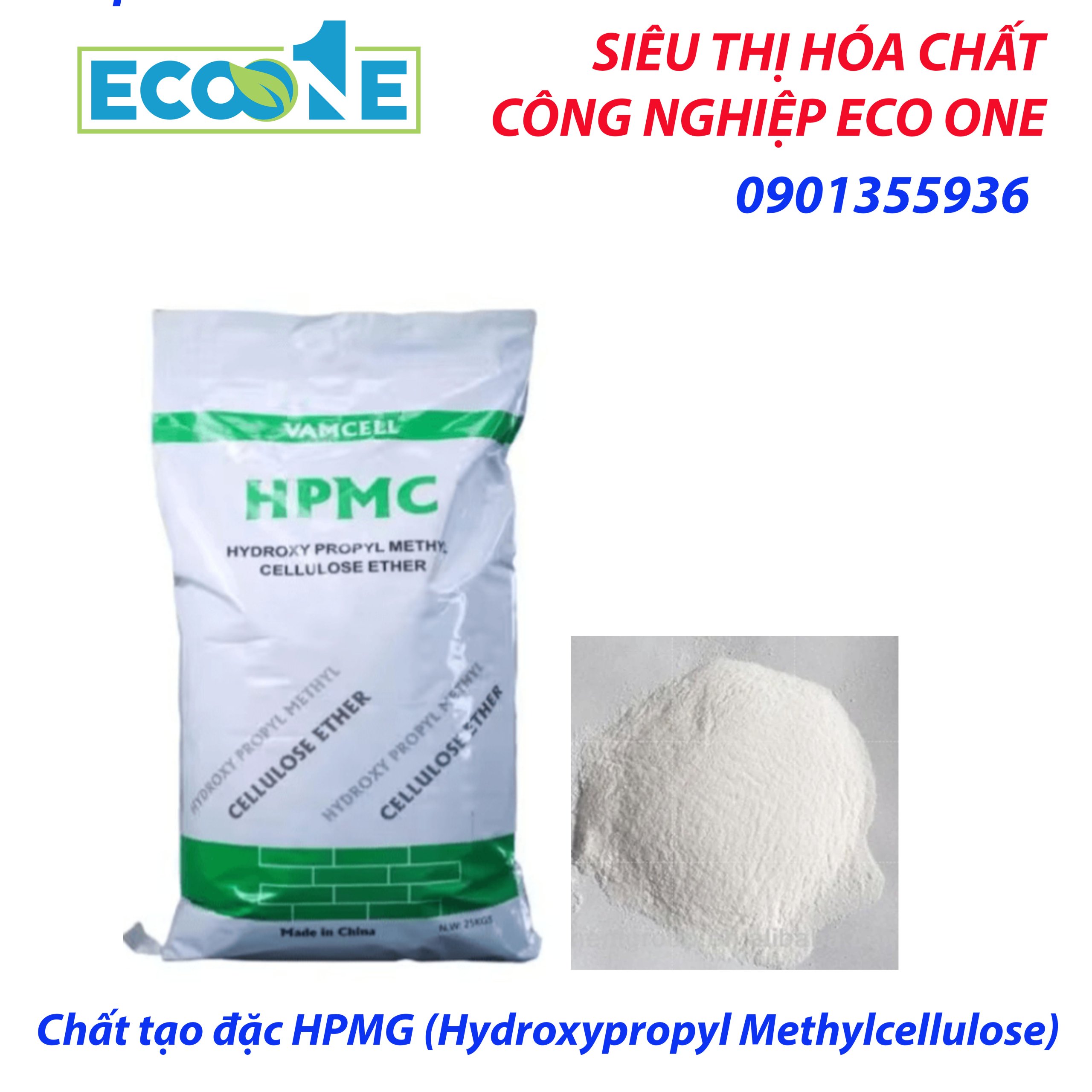 Chất Tạo đặc Hpmg (hydroxypropyl Methylcellulose) giúp tăng độ nhớt, giữ nước, ổn định cấu trúc trong sơn, keo dán gạch, mỹ phẩm. Sản phẩm được phân phối bởi ECO ONE Việt Nam
