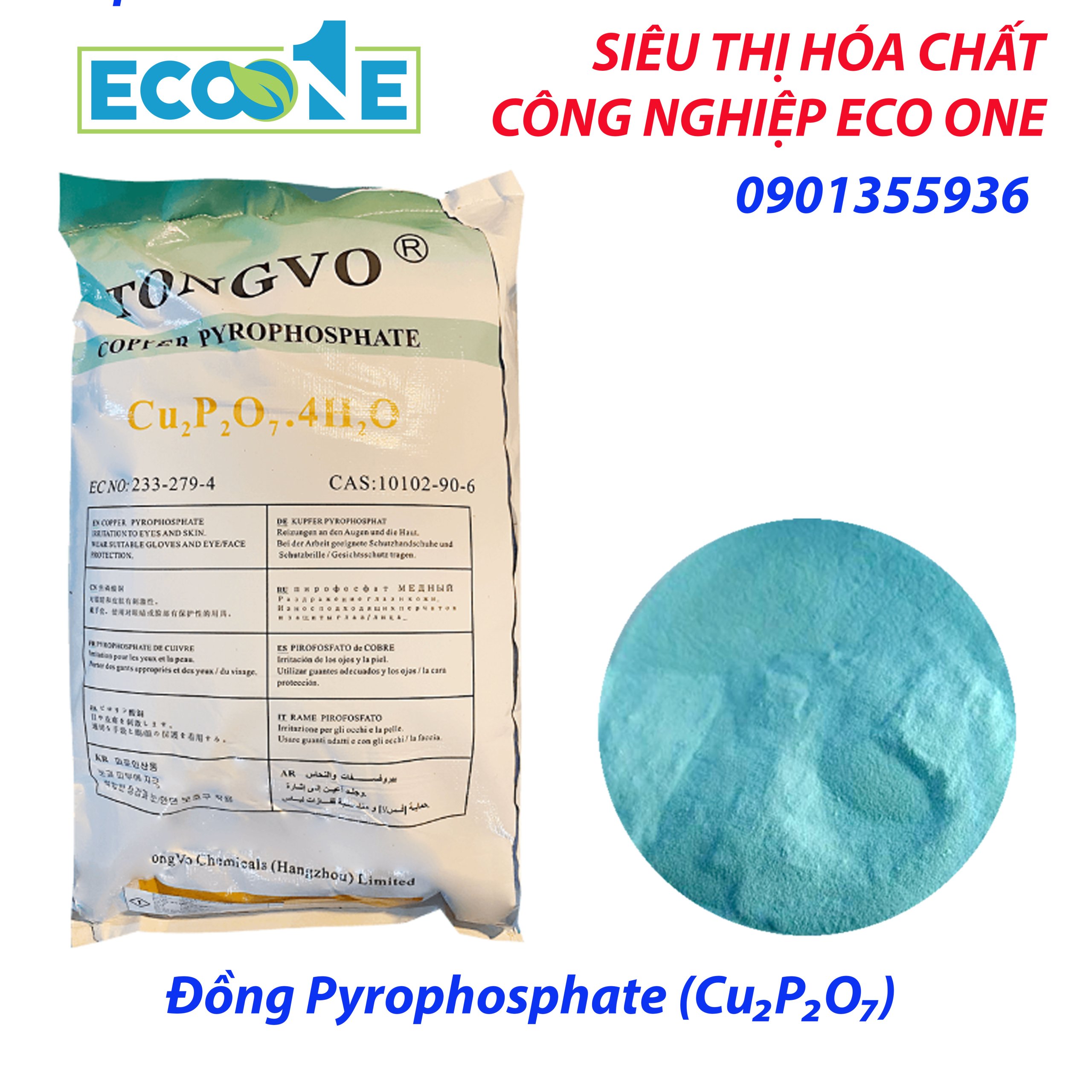 Đồng Pyrophosphate (Cu₂P₂O₇) hóa chất mạ điện cao cấp dùng trong mạ đồng không cyanide, sản xuất gốm sứ và vật liệu điện tử. Sản phẩm được nhập khẩu và phân phối bởi ECO ONE Việt Nam