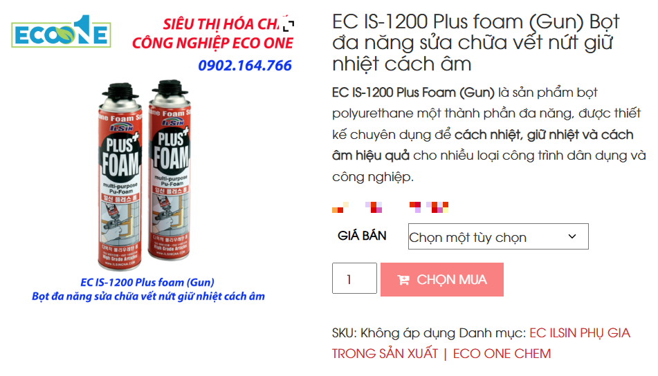 EC IS -1200 Plus Foam (gun) Bọt đa Năng Sửa Chữa Vết Nứt Giữ Nhiệt Cách Âm Hiệu Qủa Cao