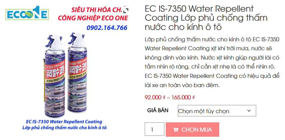 EC IS - 7350 Water Repellent Coating Lớp Phủ Chống Thấm Nước Cho Kính ô Tô