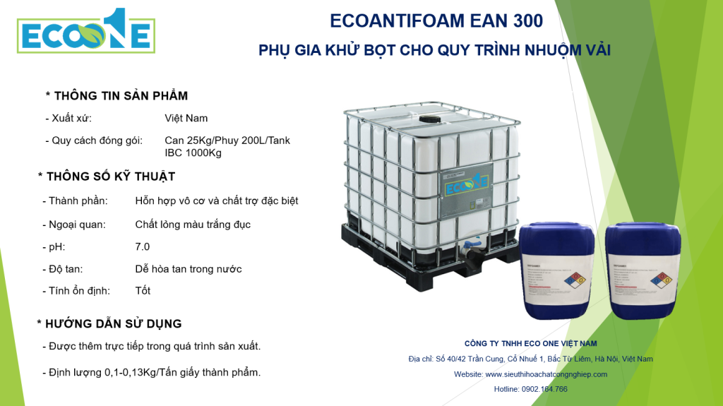 Ecoantifoam Ean 300 Phụ Gia Khử Bọt Cho Quy Trình Nhuộm Vải