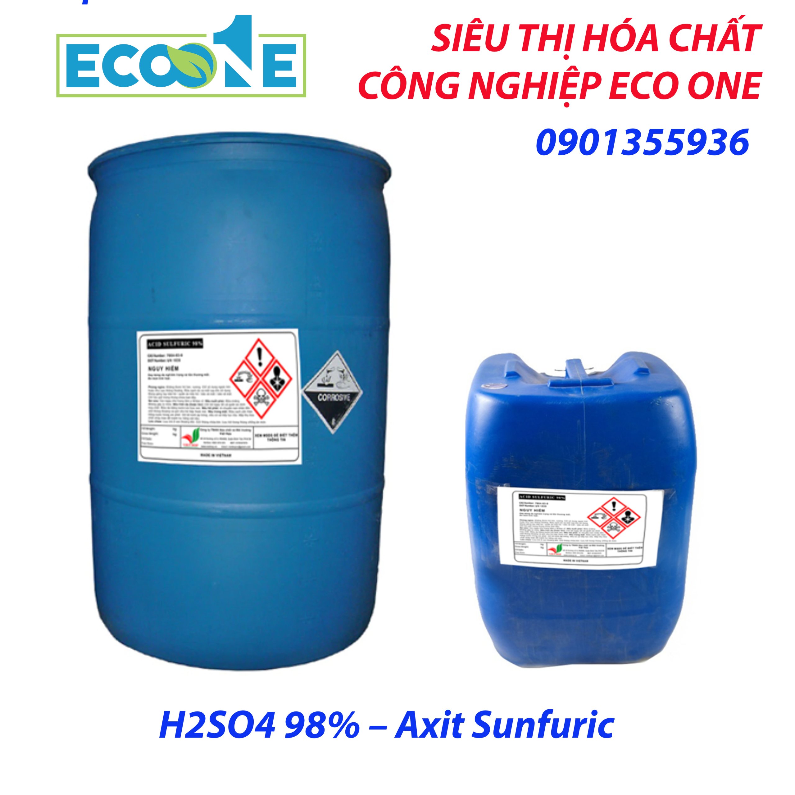 H2SO4 98% – Axit Sunfuric dùng trong xử lý nước, sản xuất phân bón, luyện kim, dệt nhuộm. Sản phẩm được phân phối bởi ECO ONE Việt Nam