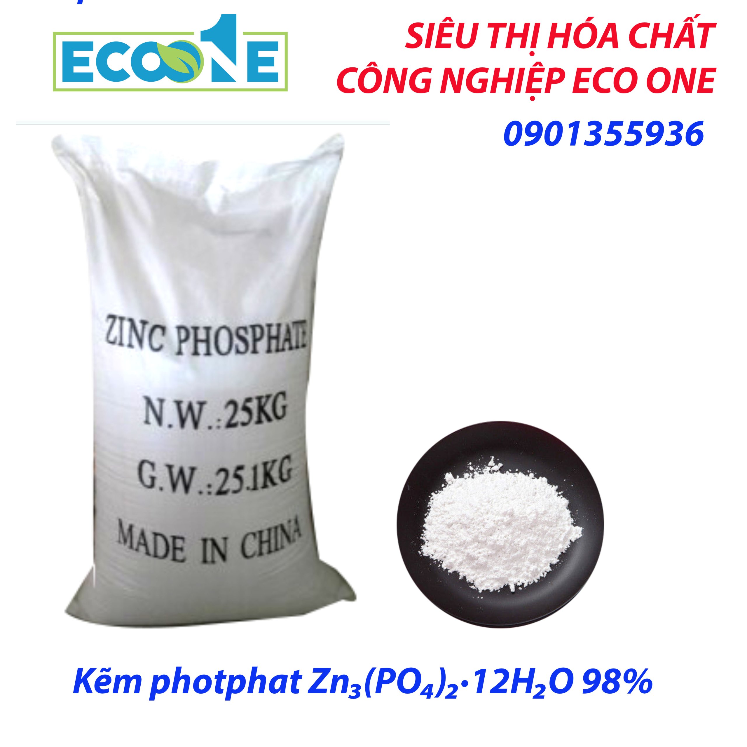Kẽm Photphat Zn₃(PO₄)₂·12H₂O 98% là chất chống gỉ hiệu quả, dùng trong sản xuất sơn, xử lý bề mặt kim loại. Phù hợp với nhà máy sơn công nghiệp, cơ khí, đóng tàu, được phân phối bởi ECO ONE Việt Nam