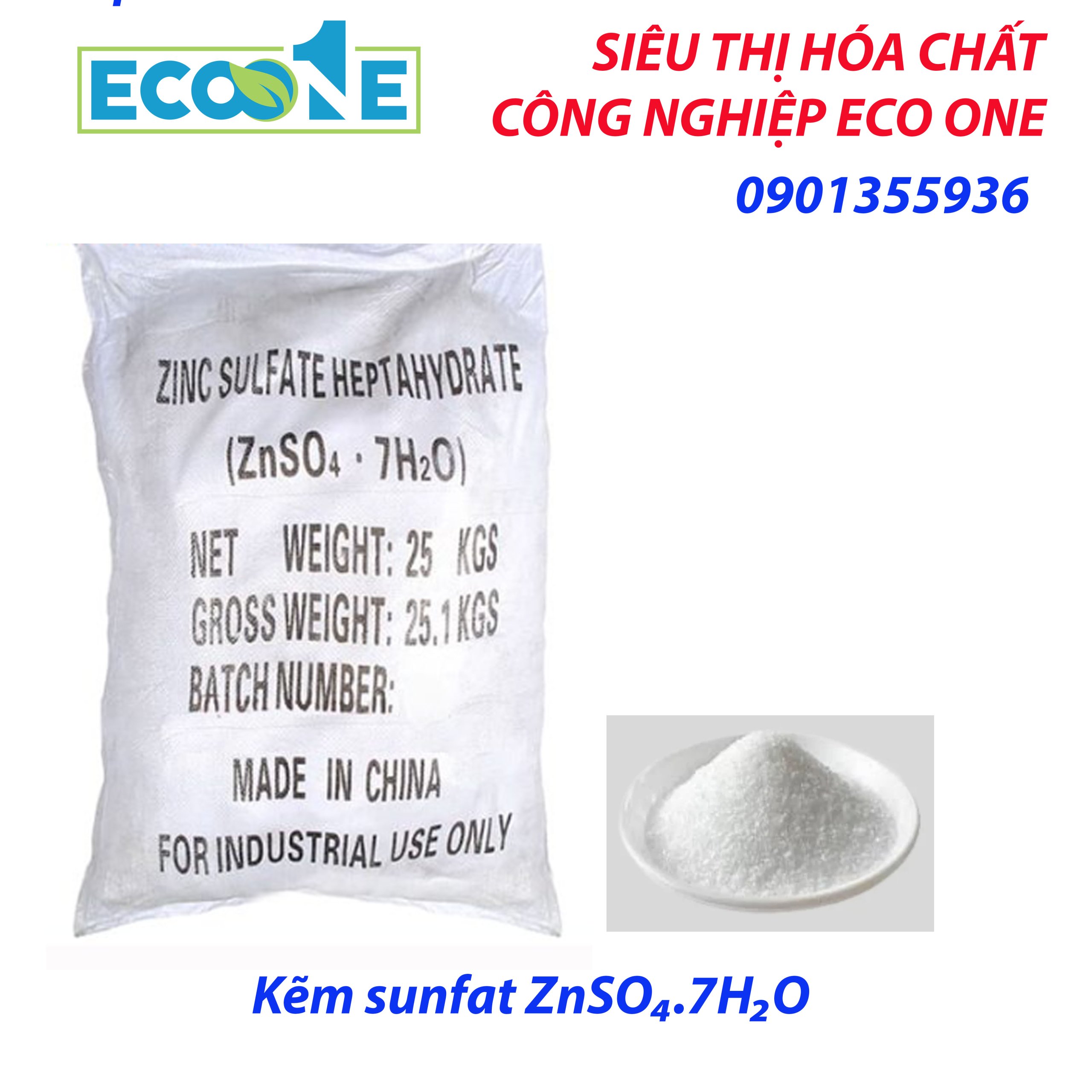 Kẽm Sunfat ZnSO₄.7H₂O là hóa chất công nghiệp và nông nghiệp đa dụng, dùng trong phân bón, thức ăn chăn nuôi, xử lý nước và sản xuất công nghiệp. Sản phẩm được phân phối bởi ECO ONE Việt Nam
