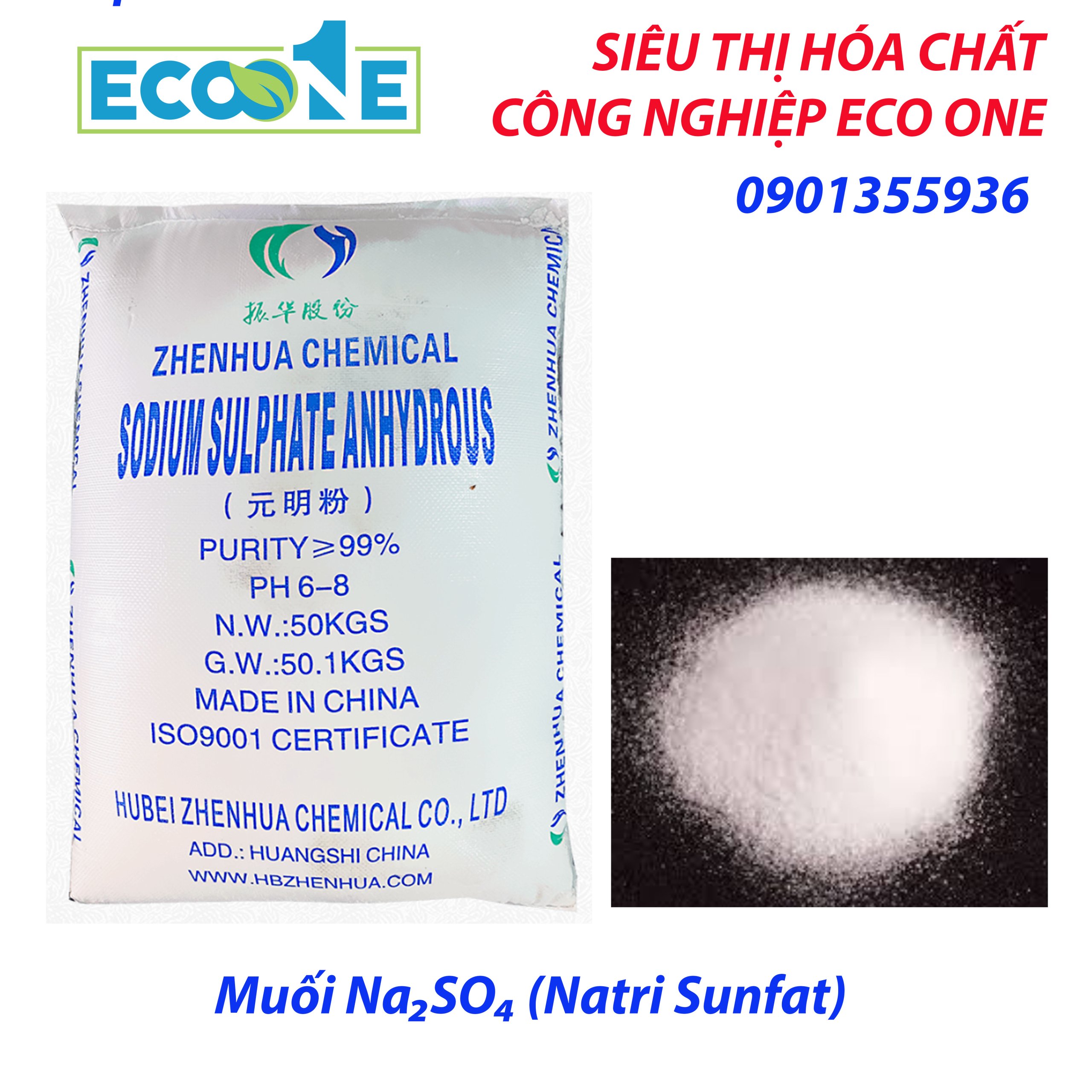 Muối Na₂SO₄ (Natri Sunfat) là nguyên liệu hóa chất công nghiệp quan trọng dùng trong dệt nhuộm, sản xuất giấy, chất tẩy rửa. Được phân phối bởi ECO ONE Việt Nam