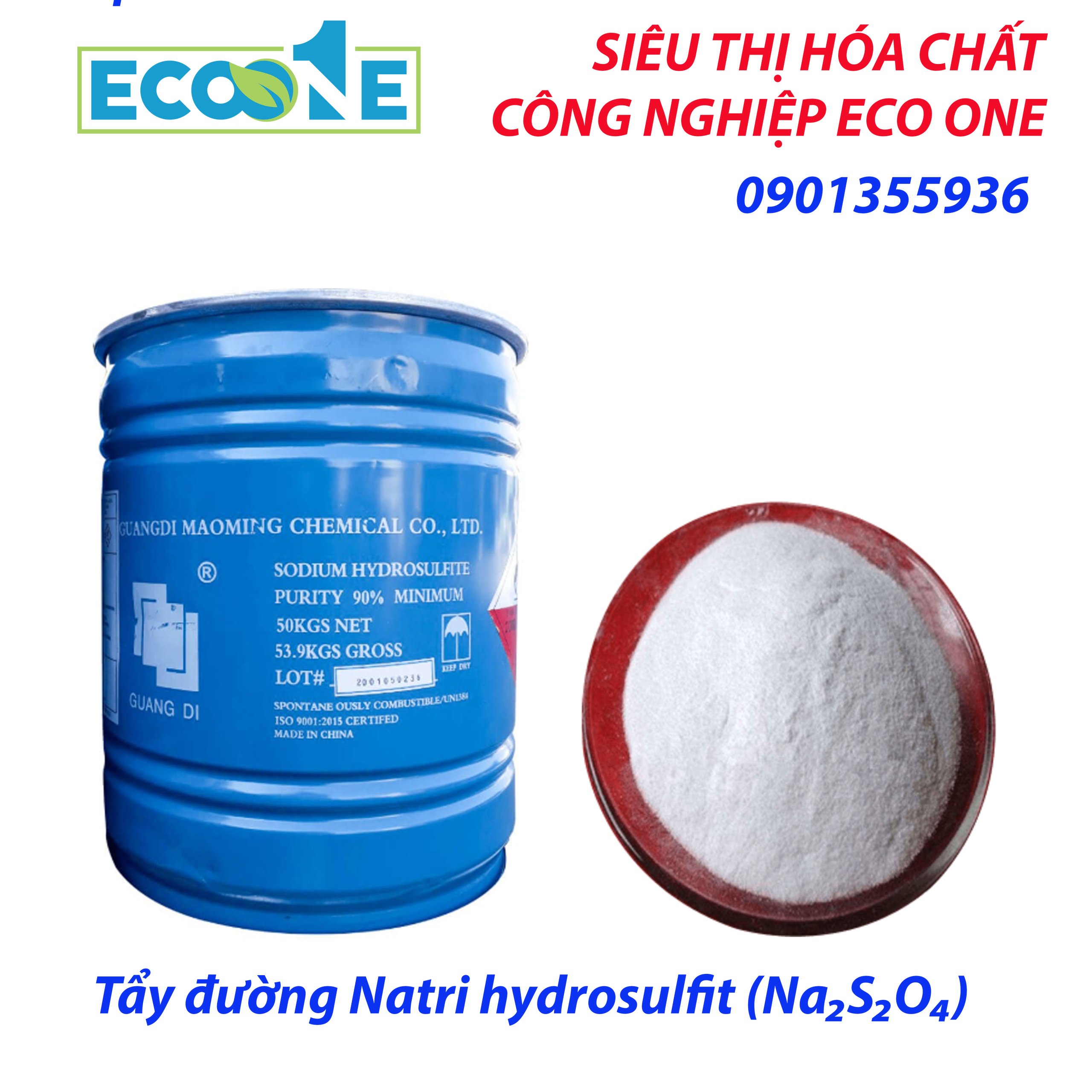 Tẩy đường Natri Hydrosulfit (Na₂S₂O₄) hóa chất công nghiệp dùng trong dệt nhuộm, tẩy trắng giấy và xử lý nước, phù hợp nhà máy dệt, giấy, thực phẩm. Được phân phối bởi ECO ONE Việt Nam
