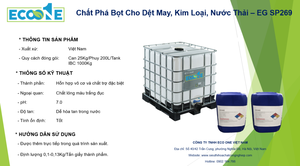 Chất Phá Bọt Cho Dệt May, Kim Loại, Nước Thải – Eg Sp269