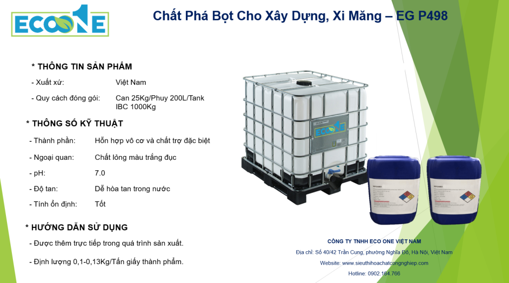 Chất Phá Bọt Cho Xây Dựng, Xi Măng – Eg P498