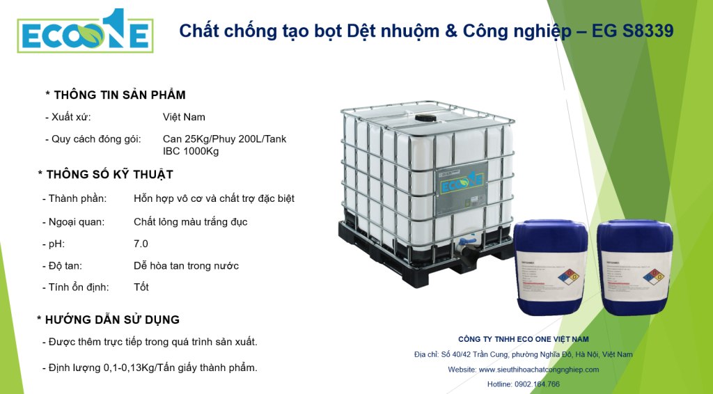 Chất Chống Tạo Bọt Dệt Nhuộm & Công Nghiệp – Eg S8339