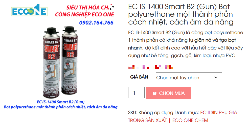 EC IS-1400 Smart B2 (gun) Bọt Polyurethane Một Thành Phần Cách Nhiệt, Cách âm đa Năng