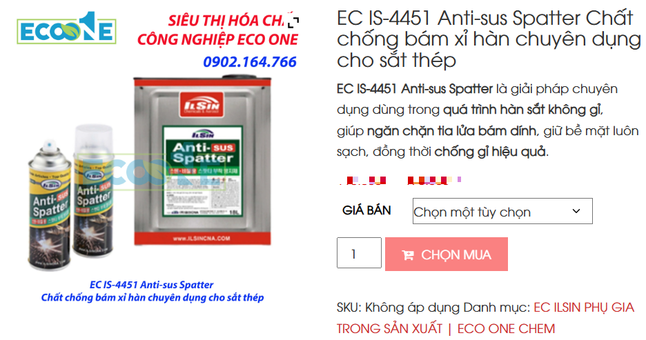 EC IS-4451 Anti Sus Spatter Chất Chống Bám Xỉ Hàn Chuyên Dụng Cho Sắt Thép