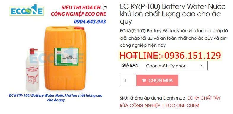 EC KY (P-100) Battery Water Nước Khử Ion Chất Lượng Cao Cho ắc Quy