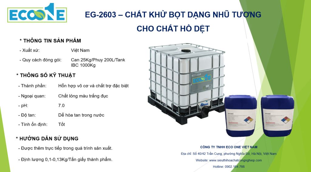Eg 2603 – ChẤt KhỬ BỌt DẠng NhŨ TƯƠng Cho ChẤt HỒ DỆt