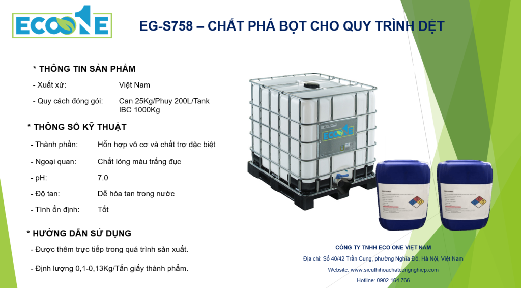 Eg S758 – ChẤt PhÁ BỌt Cho Quy TrÌnh DỆt
