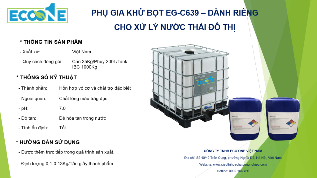 PhỤ Gia KhỬ BỌt Eg C639 – DÀnh RiÊng Cho XỬ LÝ NƯỚc ThẢi ĐÔ ThỊ