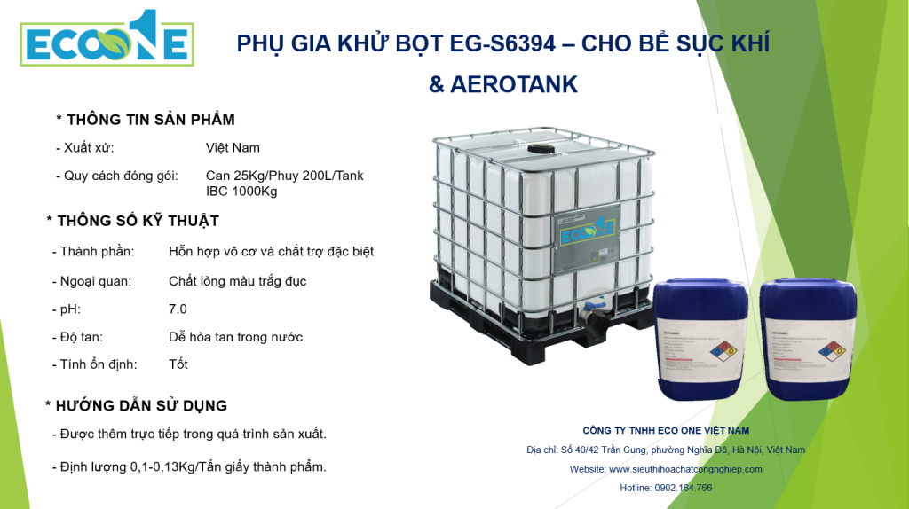 PhỤ Gia KhỬ BỌt Eg S6394 – Cho BỂ SỤc KhÍ & Aerotank