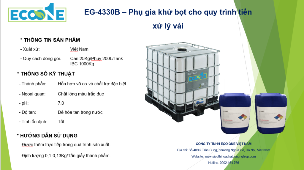 Eg 4330b Phụ Gia Khử Bọt Cho Quy Trình Tiền Xử Lý Vải