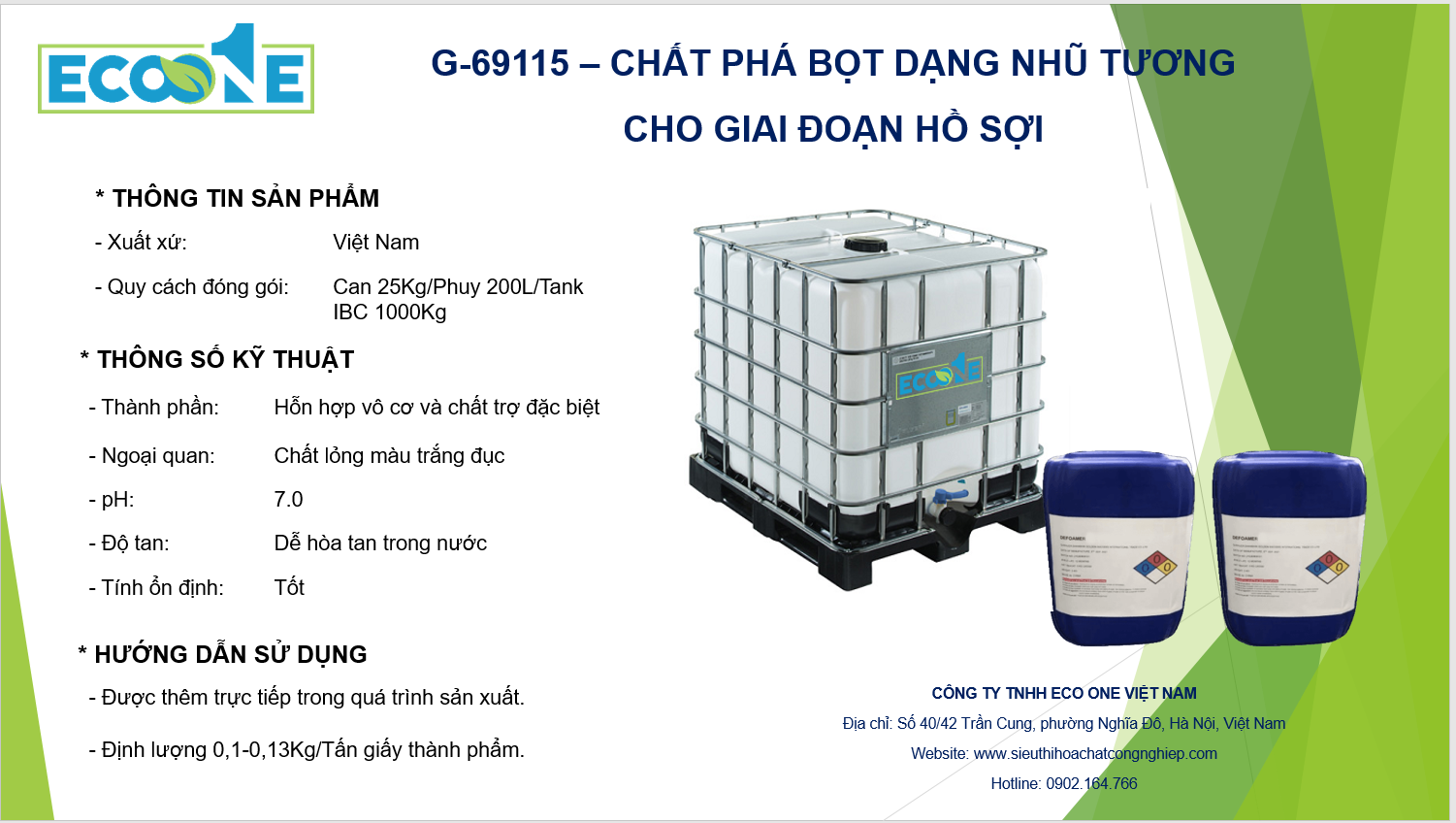 G 69115 – ChẤt PhÁ BỌt DẠng NhŨ TƯƠng Cho Giai ĐoẠn HỒ SỢi