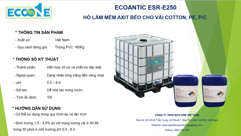 Ecoantic Esr E250 Hồ Mềm Axit Béo Cho Pe, Pc Và Cotton