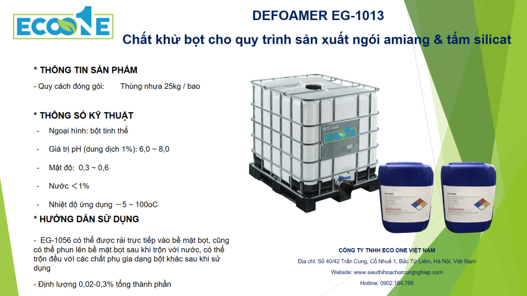 Eg 1013 Chất Khử Bọt Cho Quy Trình Sản Xuất Ngói Amiang & Tấm Silicat