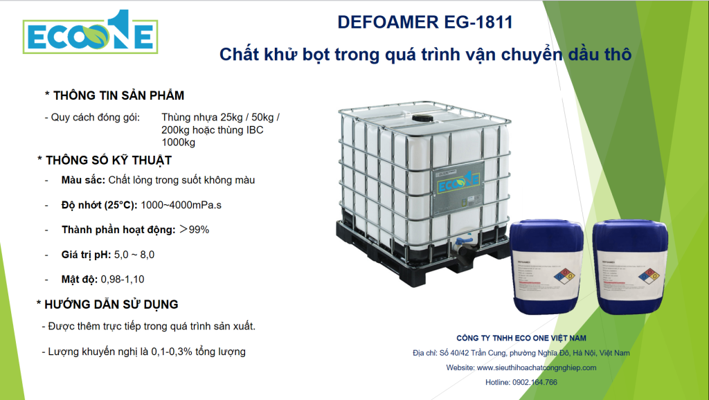 Eg 1811 Chất Khử Bọt Trong Quá Trình Vận Chuyển Dầu Thô