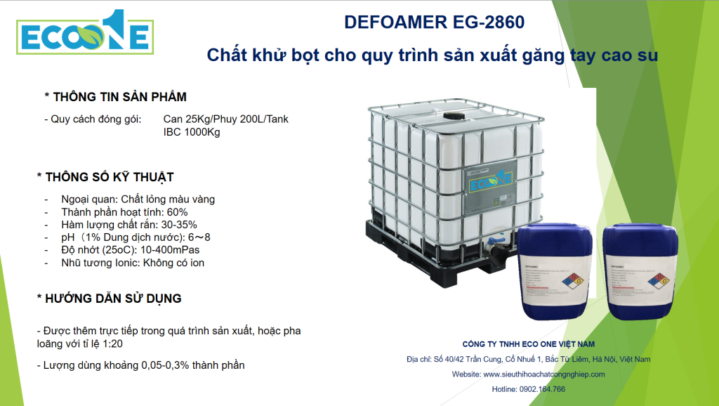 Eg 2860 Chất Khử Bọt Cho Quy Trình Sản Xuất Găng Tay Cao Su
