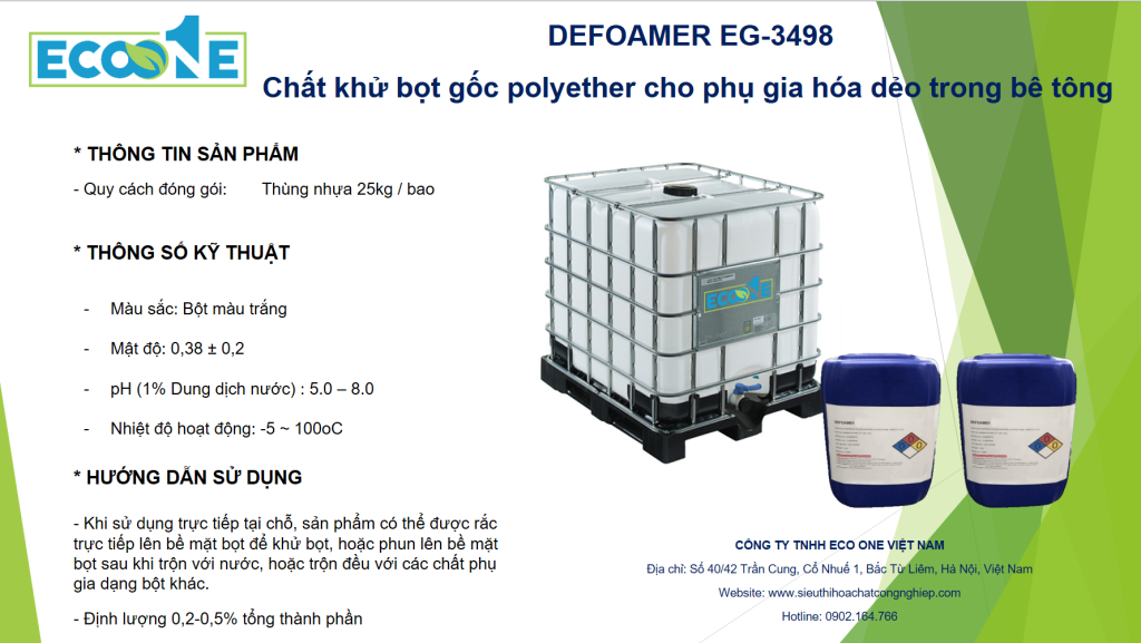 Eg 3498 Chất Khử Bọt Gốc Polyether Cho Phụ Gia Hóa Dẻo Trong Bê Tông
