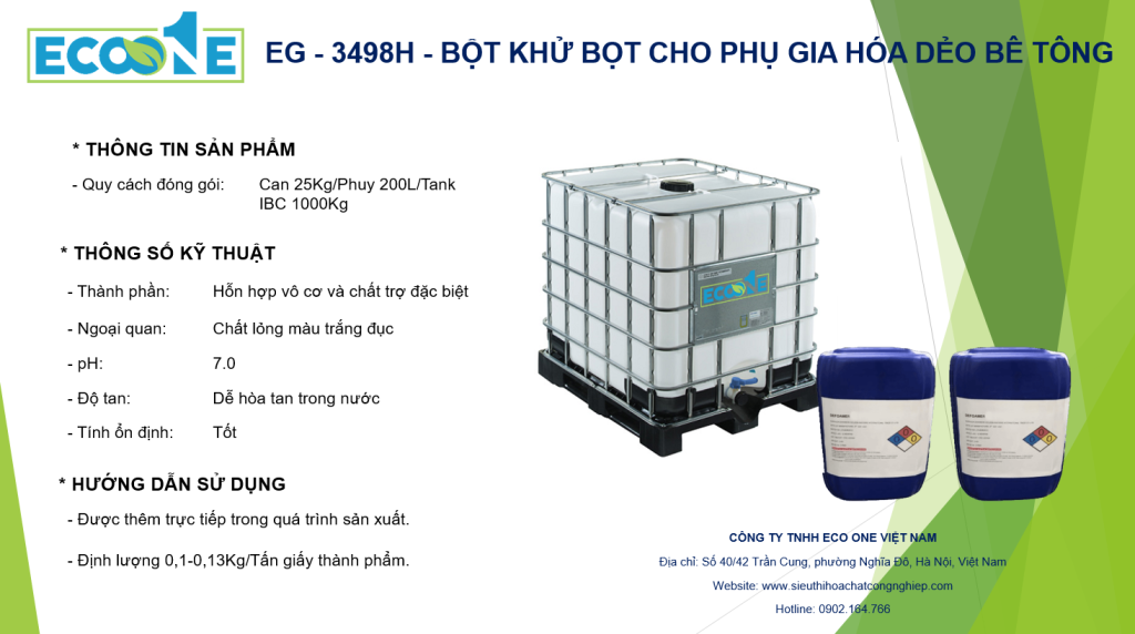 Eg 3498h BỘt KhỬ BỌt Cho PhỤ Gia HÓa DẺo BÊ TÔng