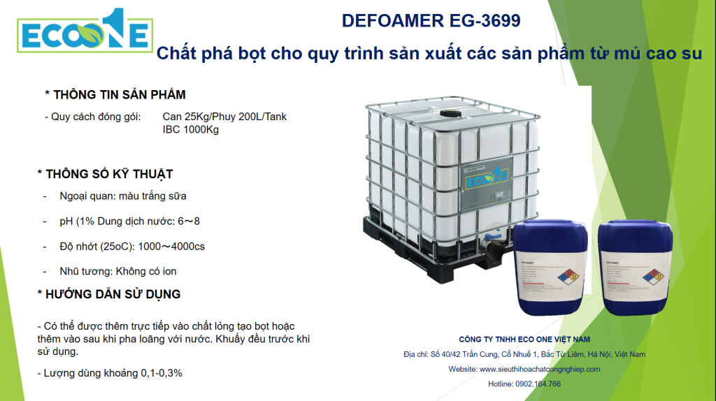 Eg 3699 Chất Phá Bọt Cho Quy Trình Sản Xuất Các Sản Phẩm Từ Mủ Cao Su