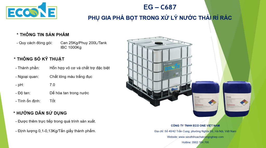 Eg C687 PhỤ Gia PhÁ BỌt Trong XỬ LÝ NƯỚc ThẢi RỈ RÁc