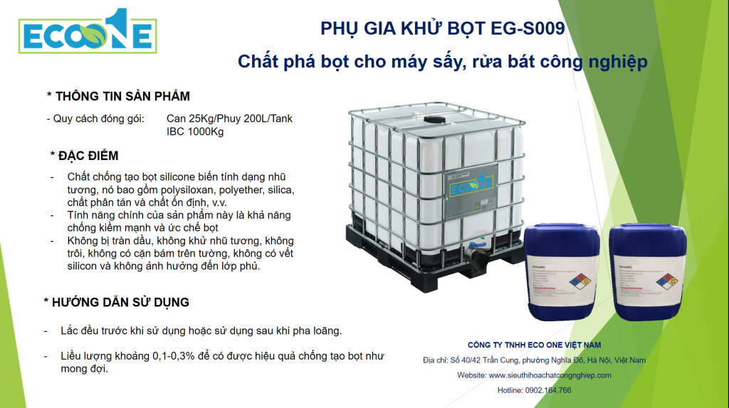 Eg S009 Chất Phá Bọt Cho Máy Sấy, Rửa Bát Công Nghiệp