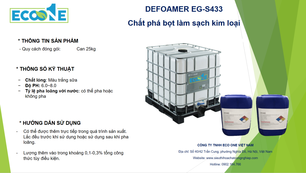 Eg S433 Chất Phá Bọt Làm Sạch Kim Loại