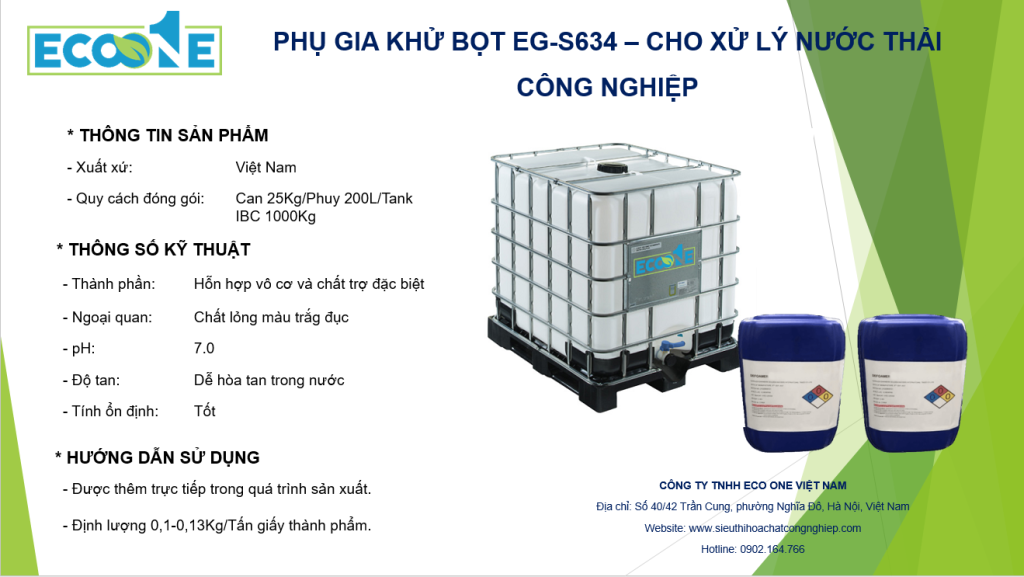 PhỤ Gia KhỬ BỌt Eg S634 – Cho XỬ LÝ NƯỚc ThẢi CÔng NghiỆp