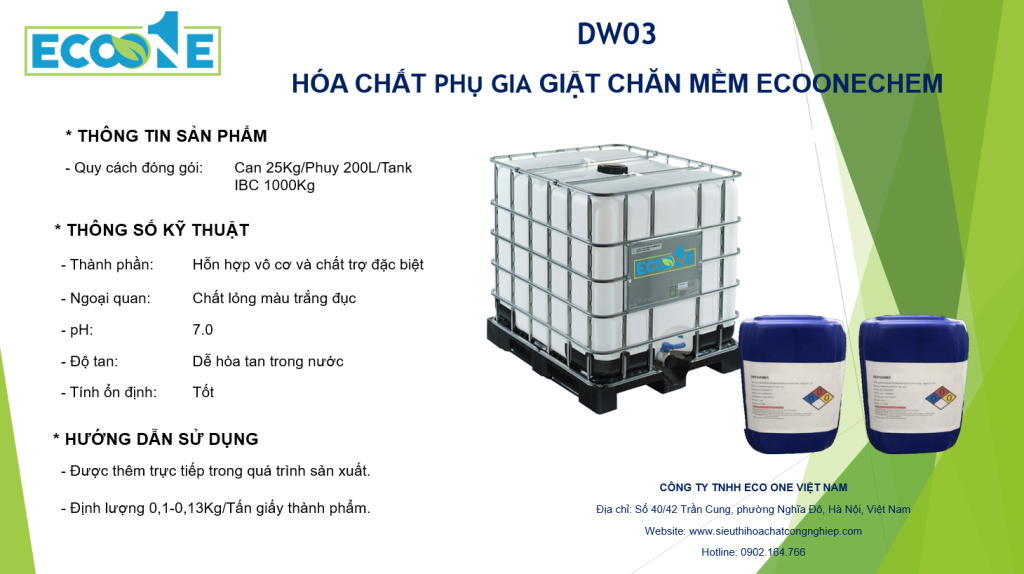 Hóa Chất Phụ Gia Giặt Chăn Mềm Ecoonechem Dw03